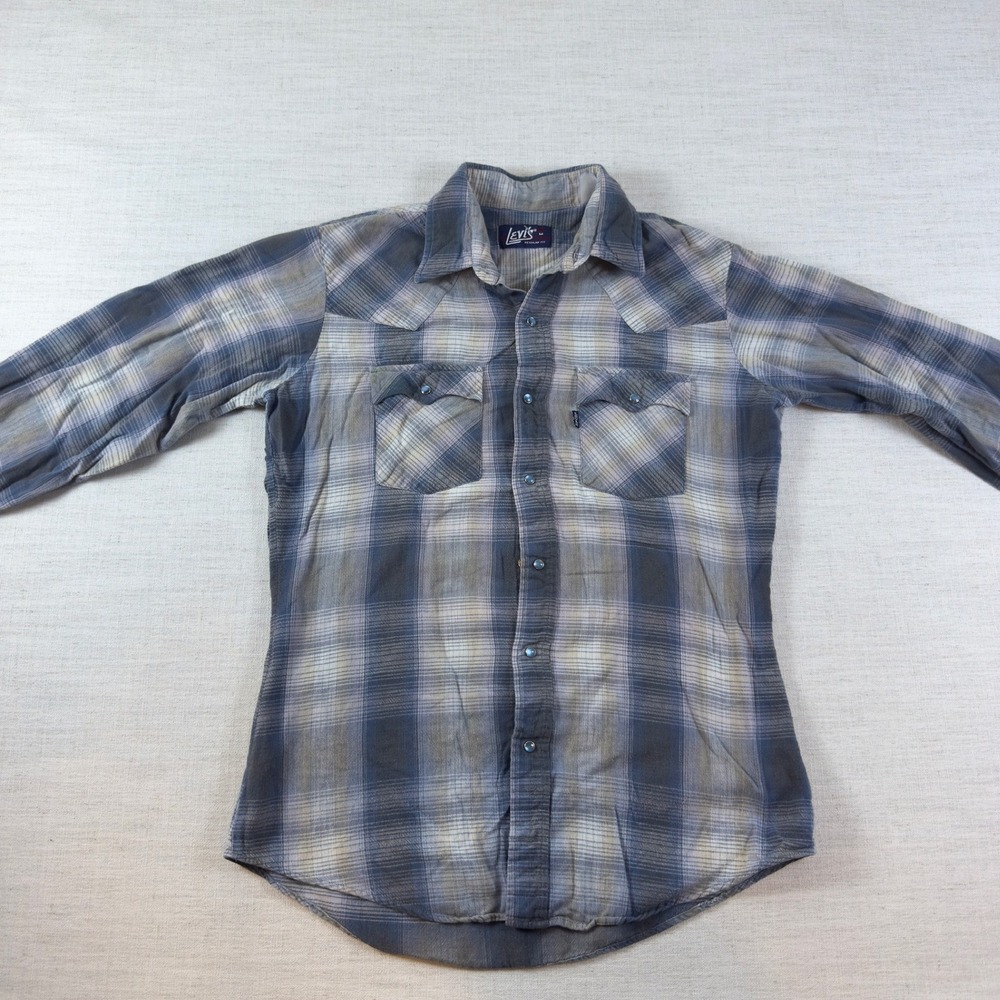 Levis Mens Blue Plaid Western Long Sleeve Pearl Snap Shirt Regular Fit M